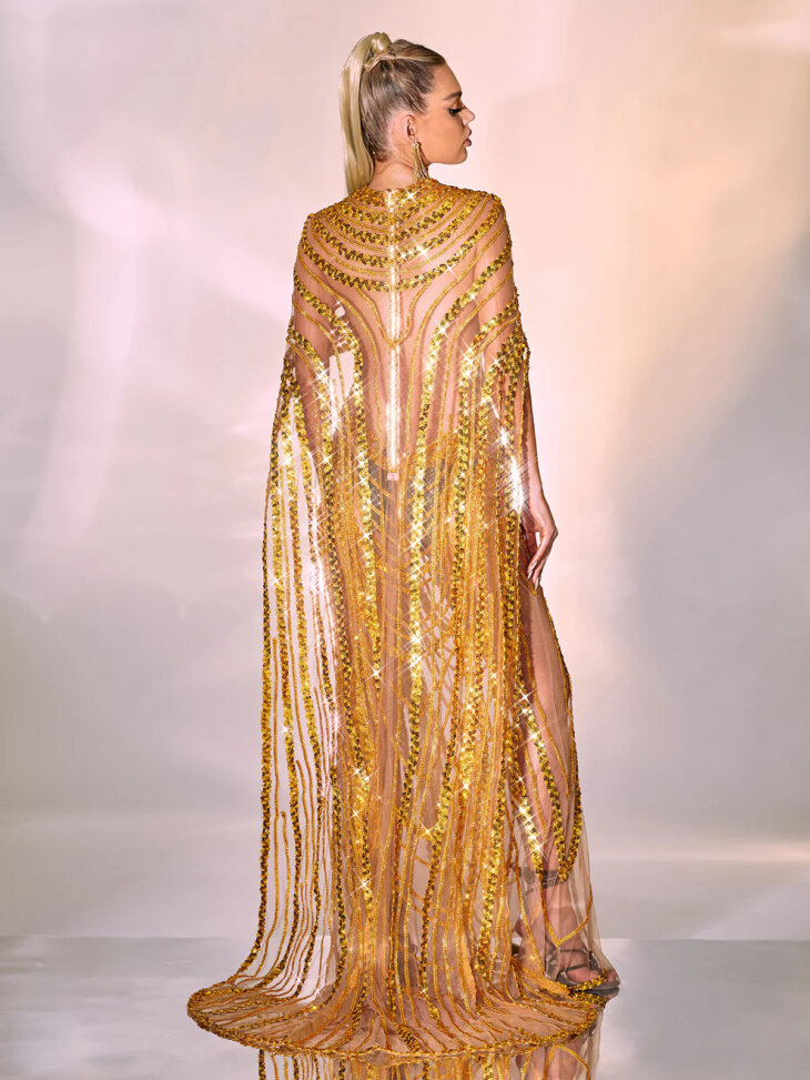 Robe longue en maille cristal et sequins Chana – Image 4