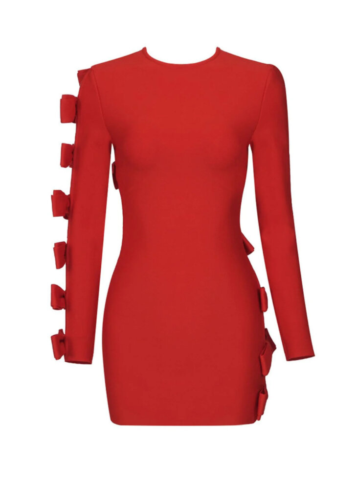 Robe bandage sunnite à manches longues et découpe avec nœud – Image 7