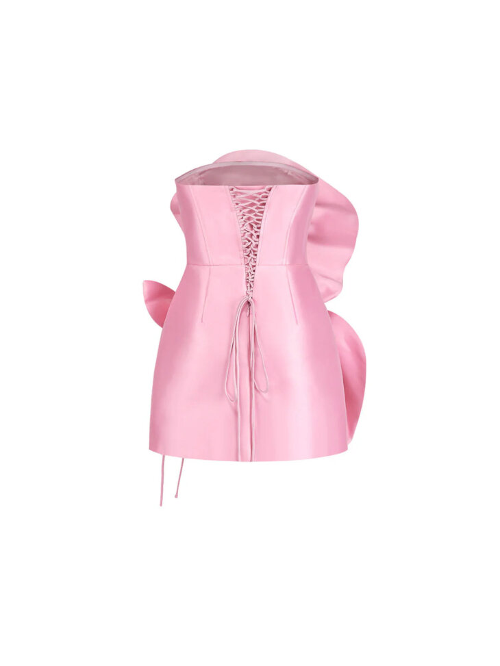 Anwen - Robe courte fleurie sans bretelles en rose – Image 3