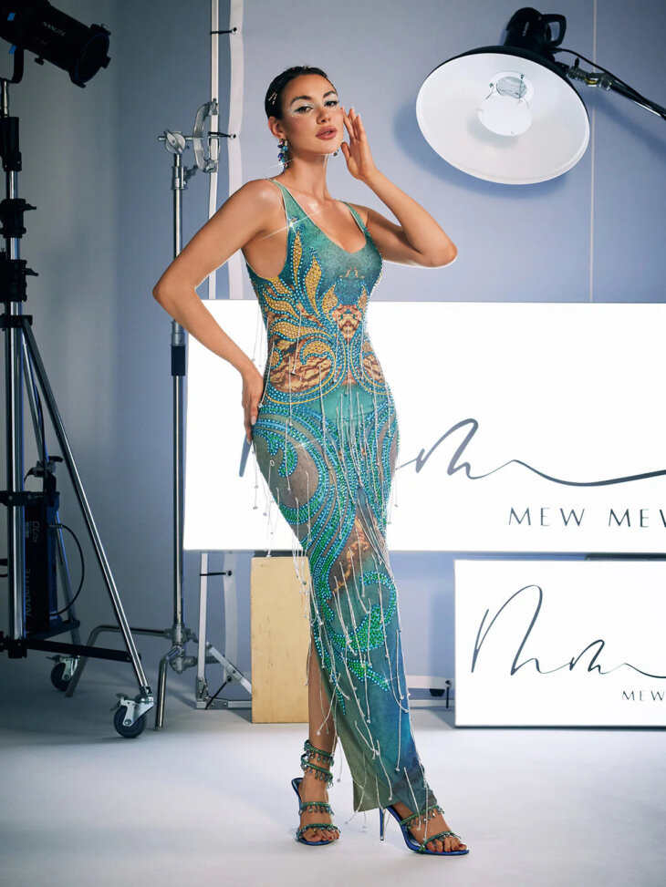 Robe longue à franges en cristal imprimé Darrell – Image 3