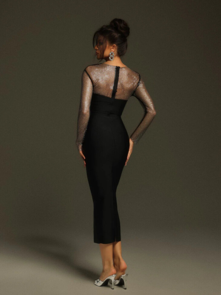 Robe midi bandage en cristal à manches longues Ruzevich – Image 2