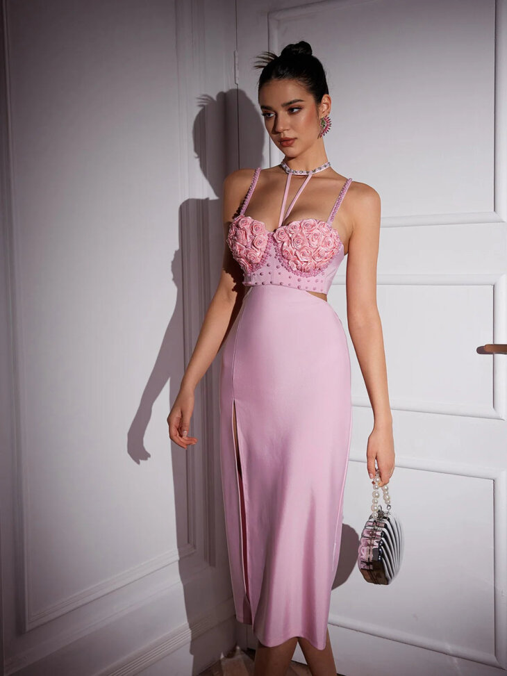 Ensemble jupe bandeau à perles et fleurs Bevverly – Image 3