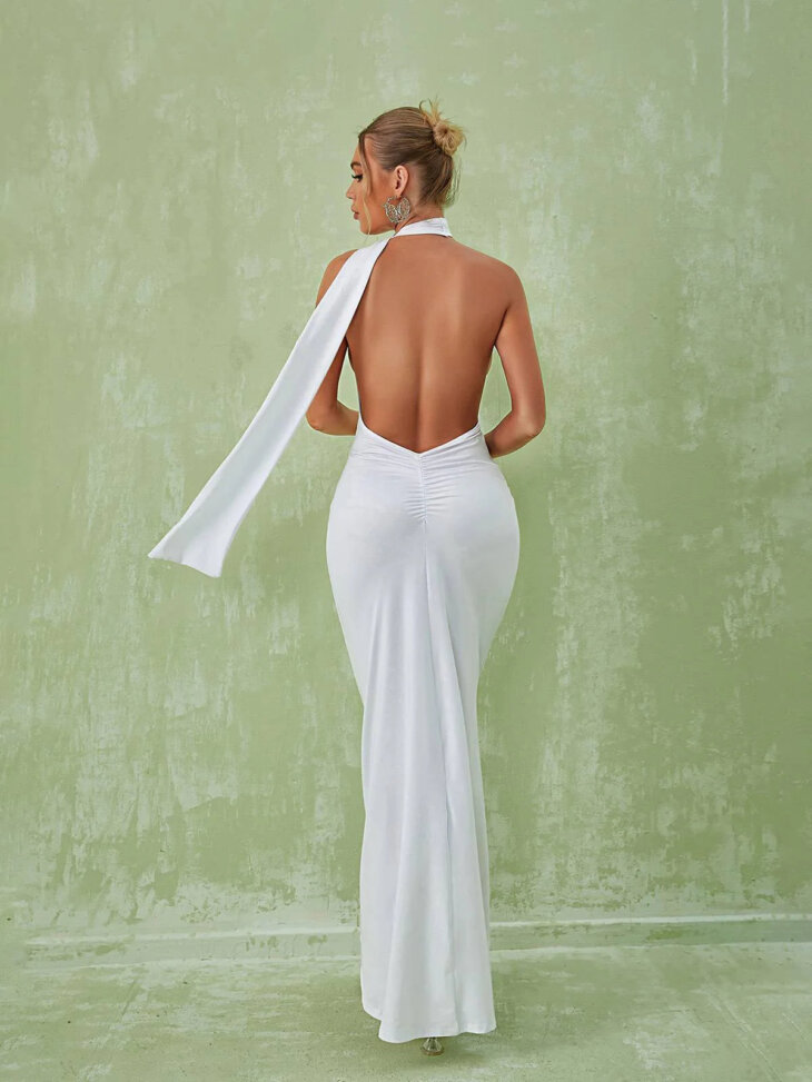 Robe longue dos nu Toula en blanc