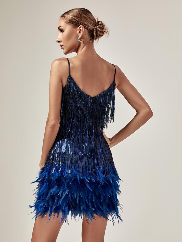 Mini-robe Austyn à plumes et pampilles, bleu royal – Image 2