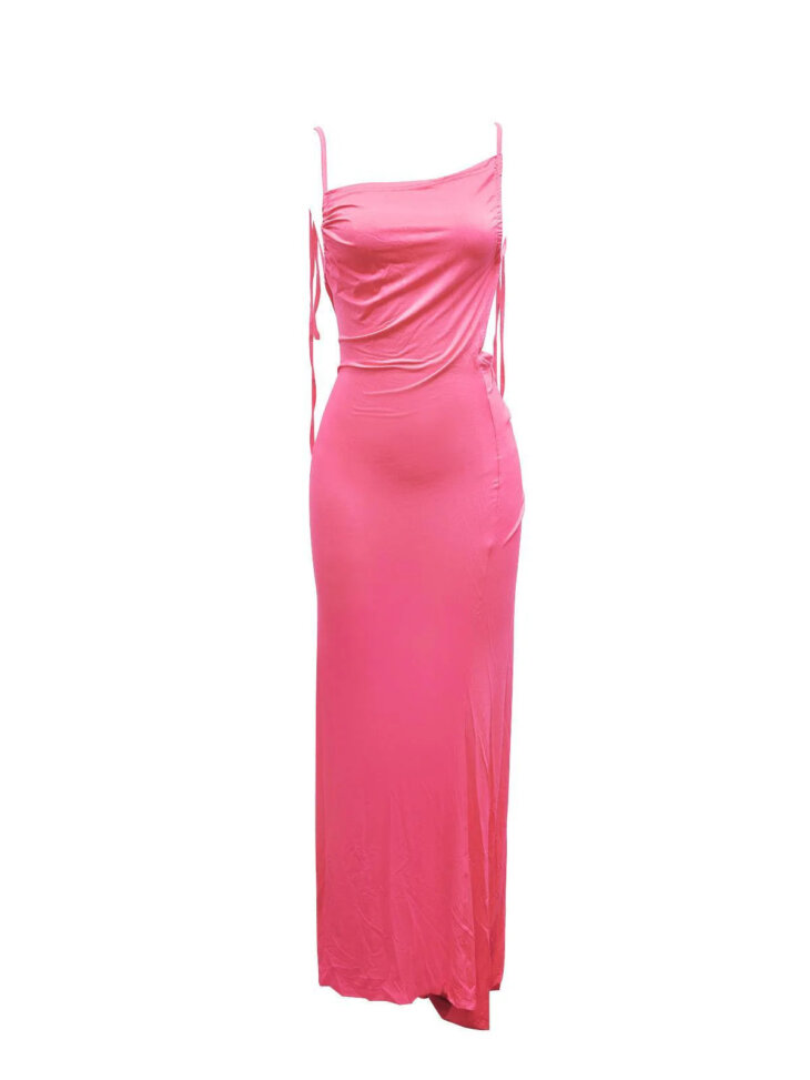 Agatha - Robe longue froncée dos nu - Rose – Image 6