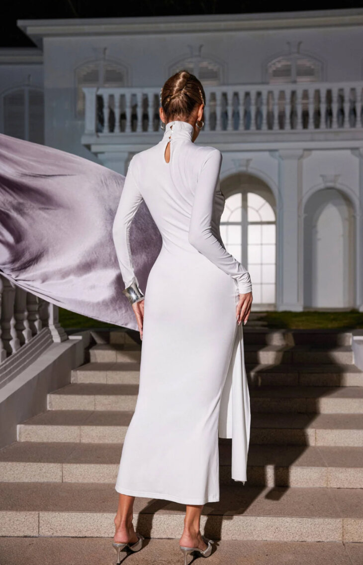 Robe midi torsadée patchwork Reed – Image 4