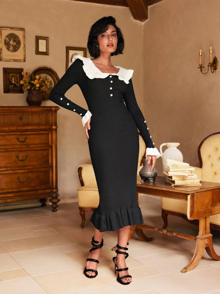 Robe mi-longue en maille à volants et manches longues Chrisopher – Image 4