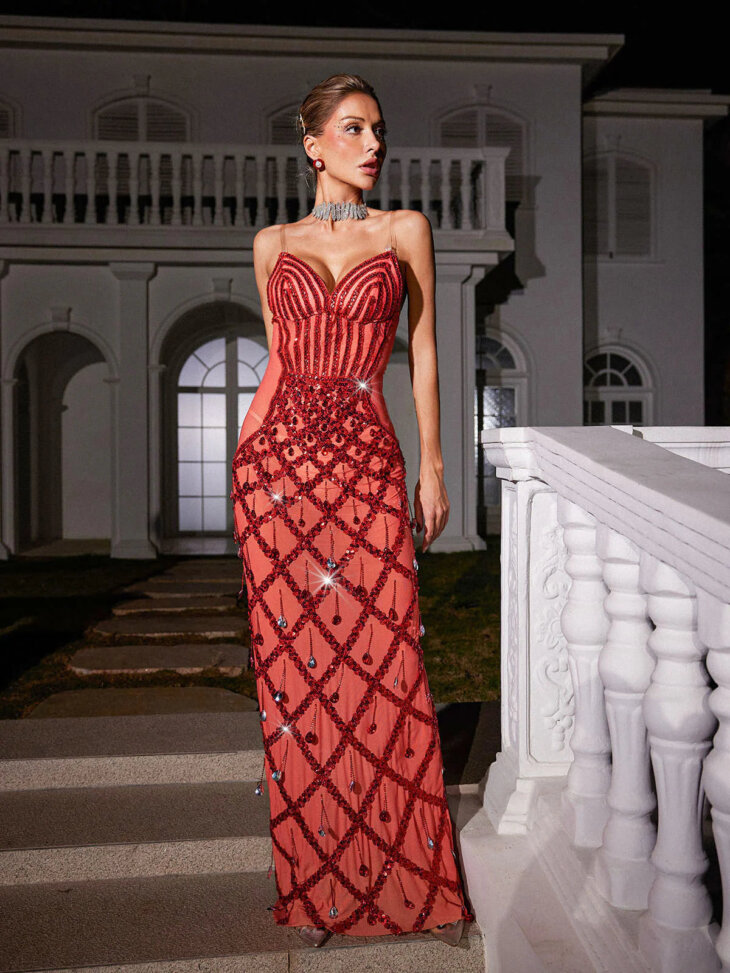 Robe longue en tulle ornée de sequins Angelo