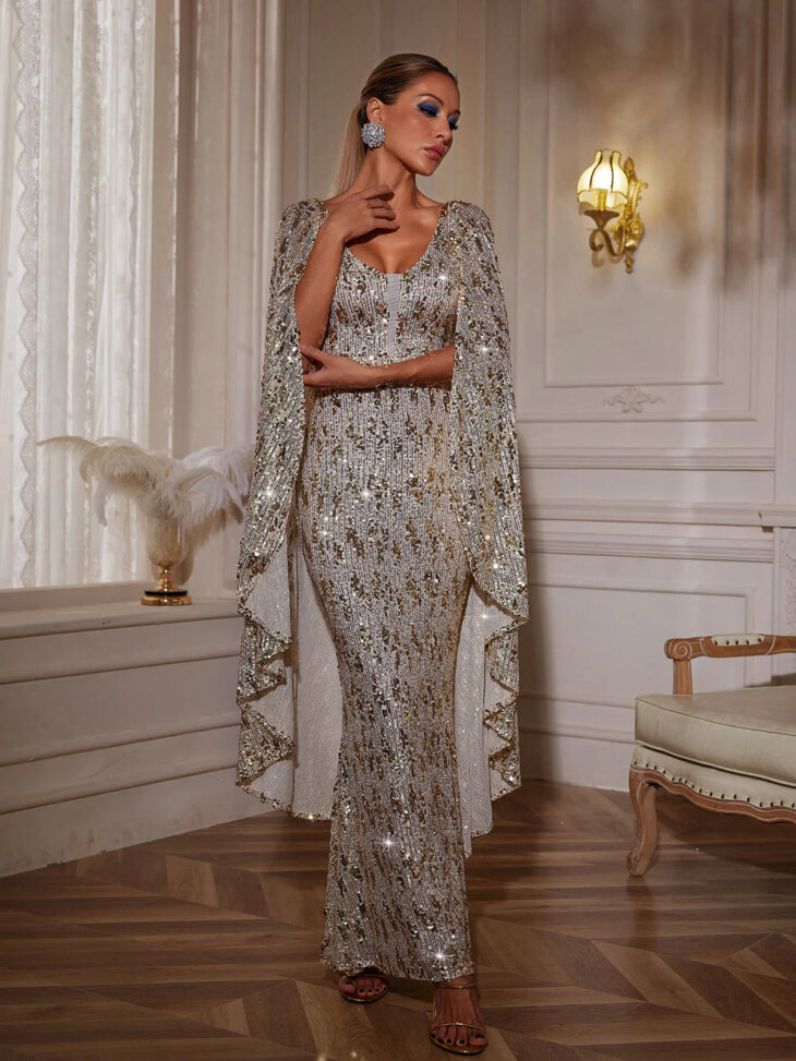 Robe longue à sequins et manches drapées Zephyrus – Image 4