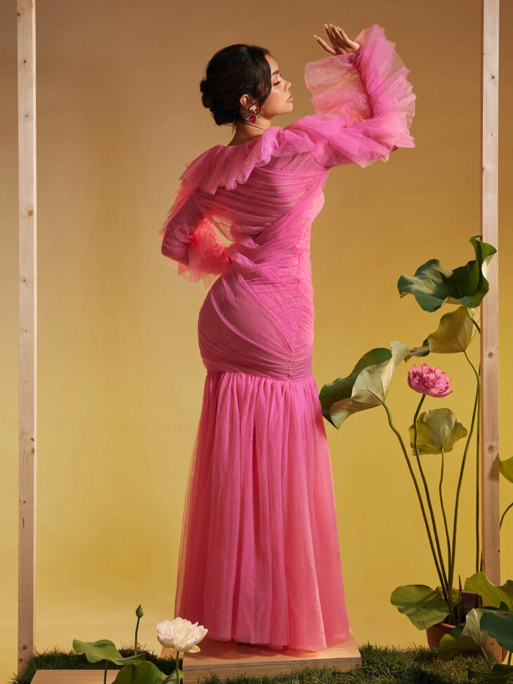 Robe longue en maille froncée à manches longues Lorraine – Image 2