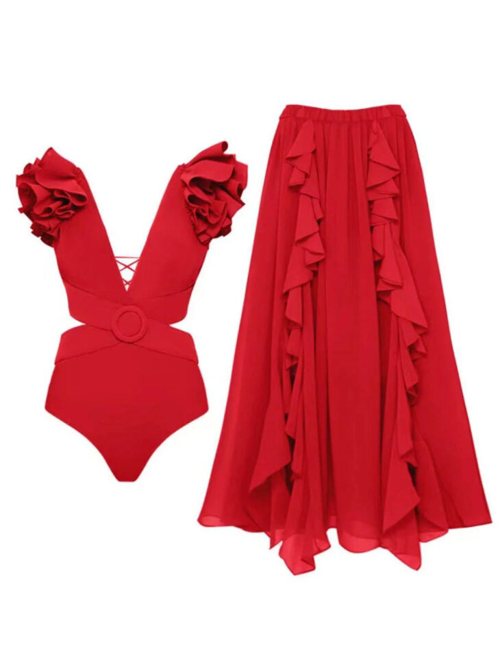 Danni - Ensemble deux pièces de maillot de bain à découpes - Rouge – Image 7