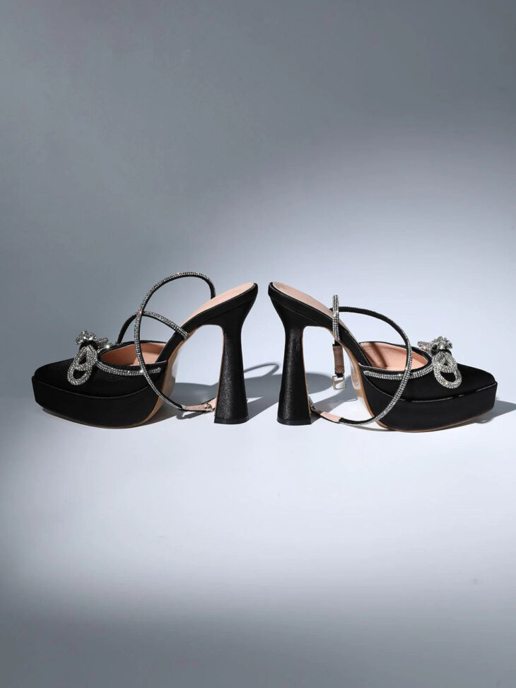 Anouk Bow Crystal Talons En Satin En Noir – Image 2