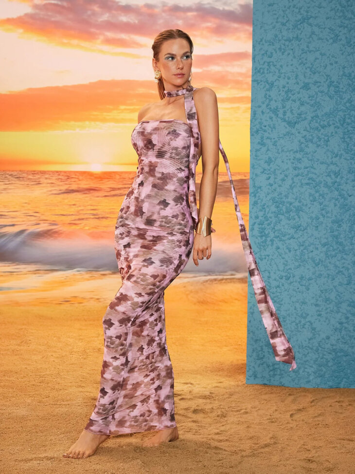 Robe longue découpée imprimée léopard Enea