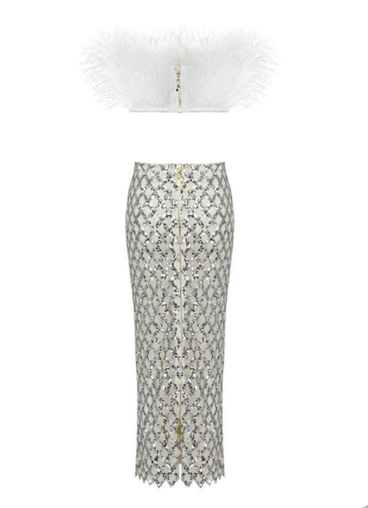 Ansley - Ensemble jupe bustier en plumes en tulle - Blanc – Image 6
