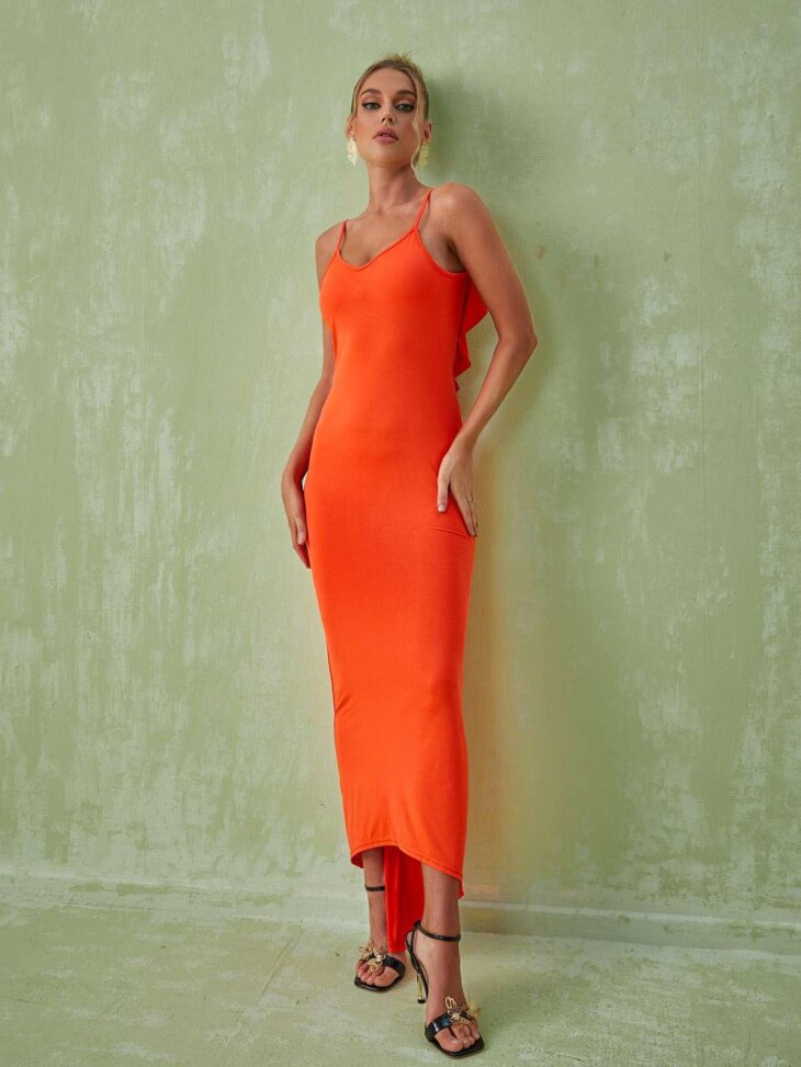 Robe longue dos nu Marzia en orange – Image 2