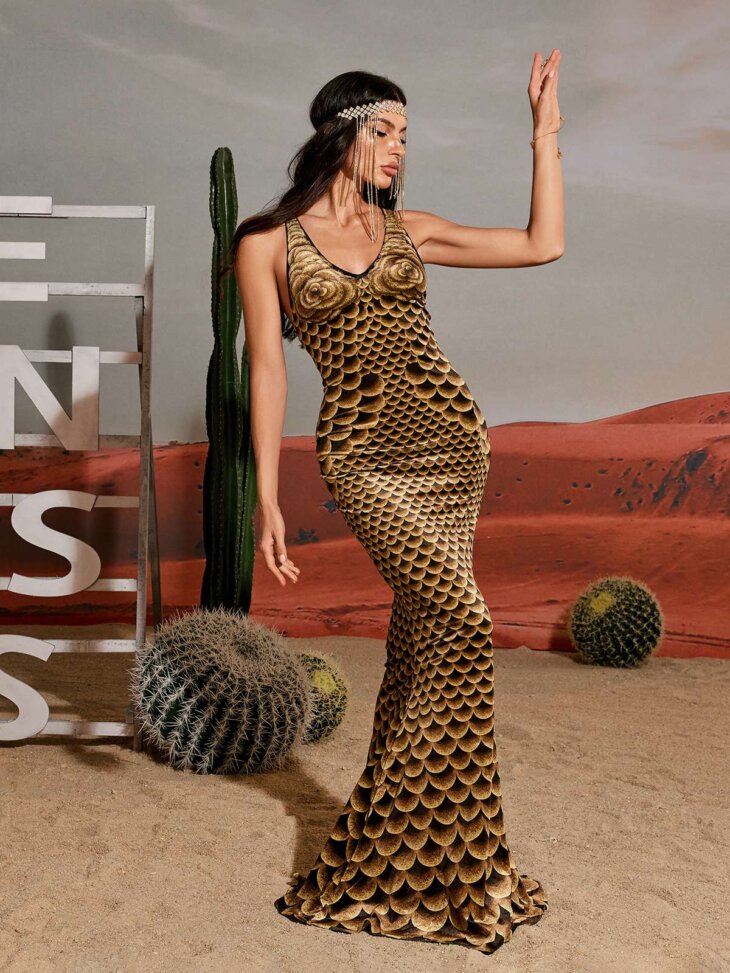 Robe longue sirène imprimée Osée