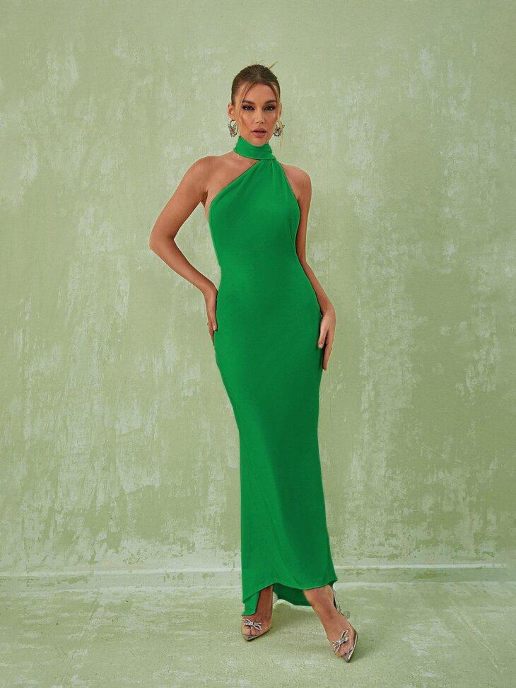 Robe longue dos nu Toula en vert – Image 3