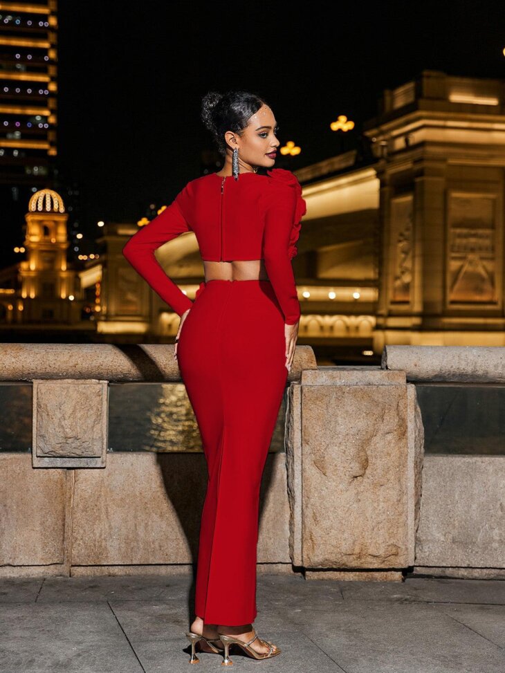 Ensemble jupe bandeau à fleurs Rufus en rouge – Image 2