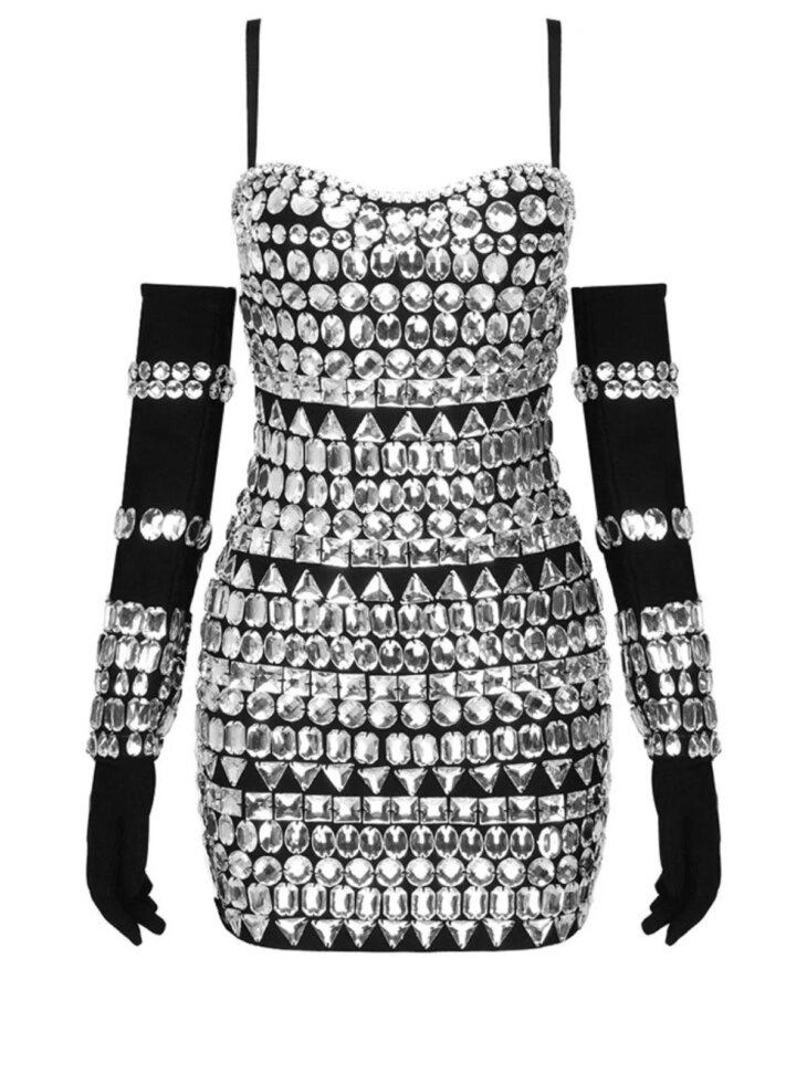 Robe bandage ornée de cristaux Izaiah avec gants – Image 7