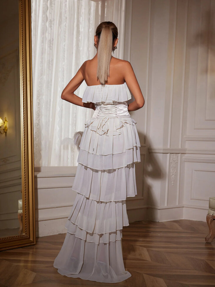 Robe longue sans bretelles en maille froncée Katrina – Image 4