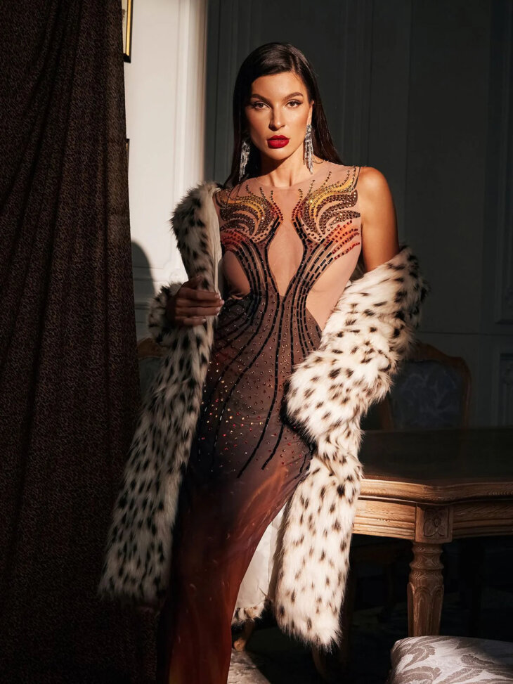 Robe longue imprimée strass Bellezza – Image 5