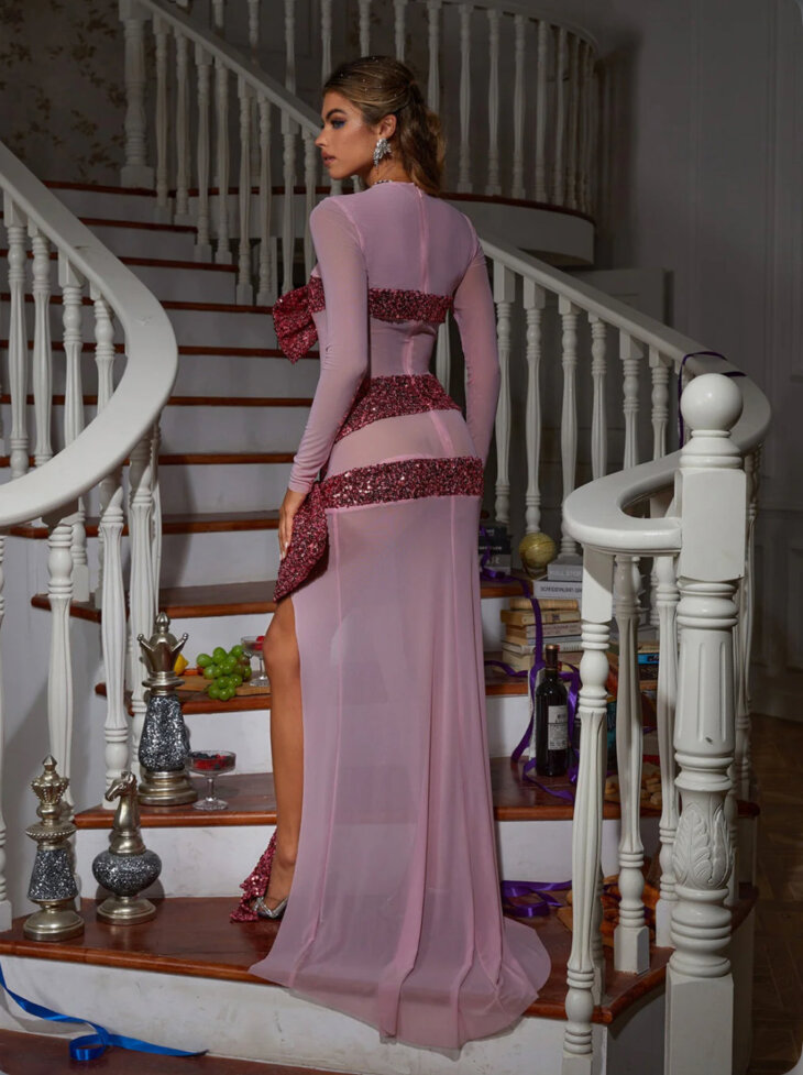 Robe à paillettes et nœud à manches longues Zachary – Image 4
