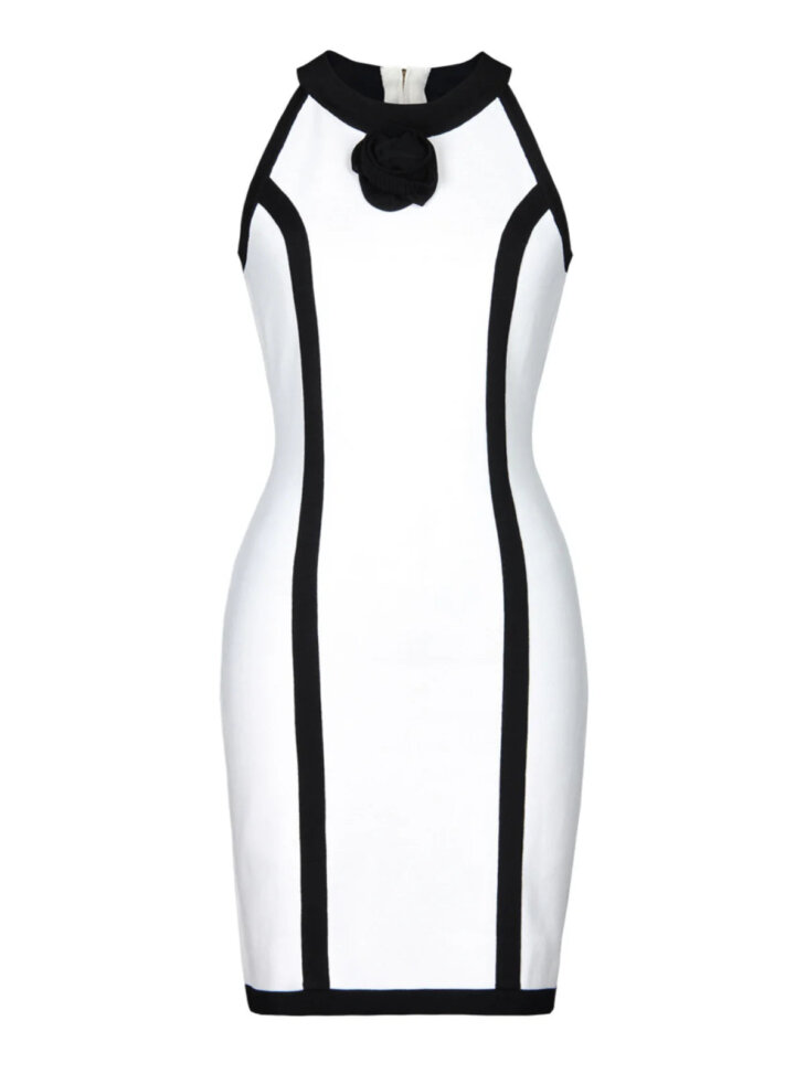 Jyll - Robe courte en maille fleurie à col rond - Blanc – Image 7