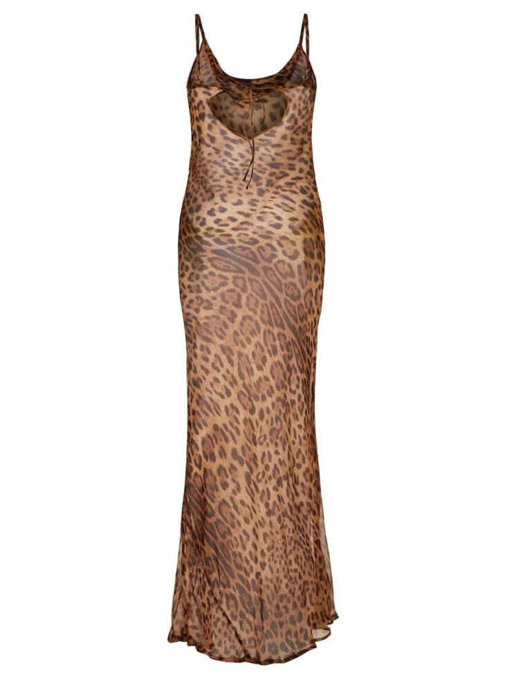 Robe longue spaghetti à imprimé léopard Melany – Image 7