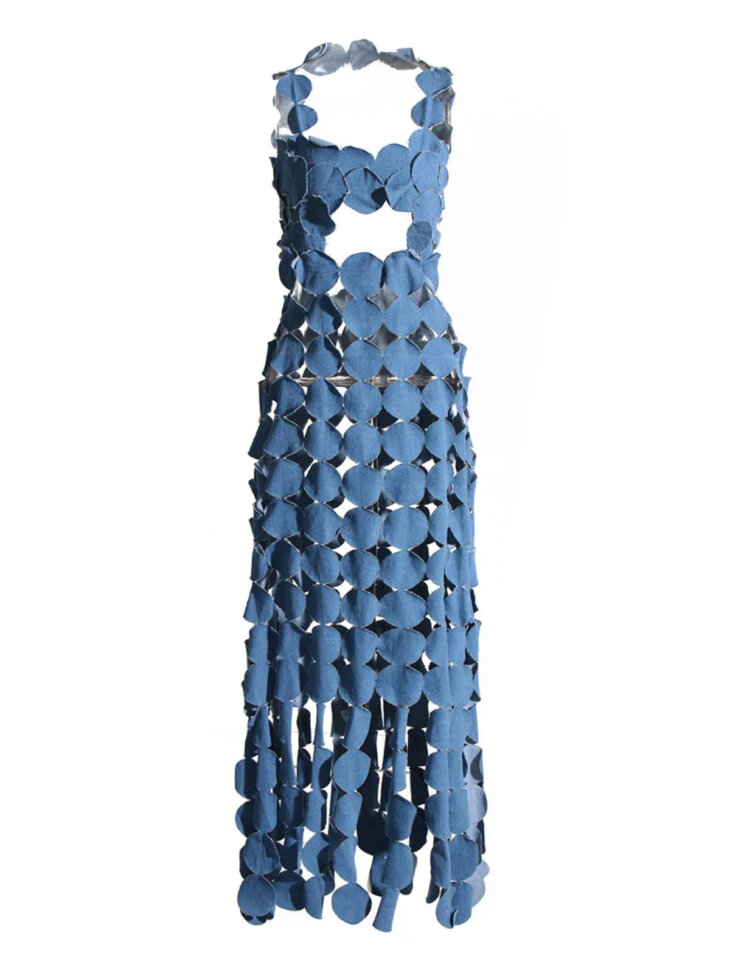 Robe longue en jean à franges et découpes circulaires Nyx – Image 5
