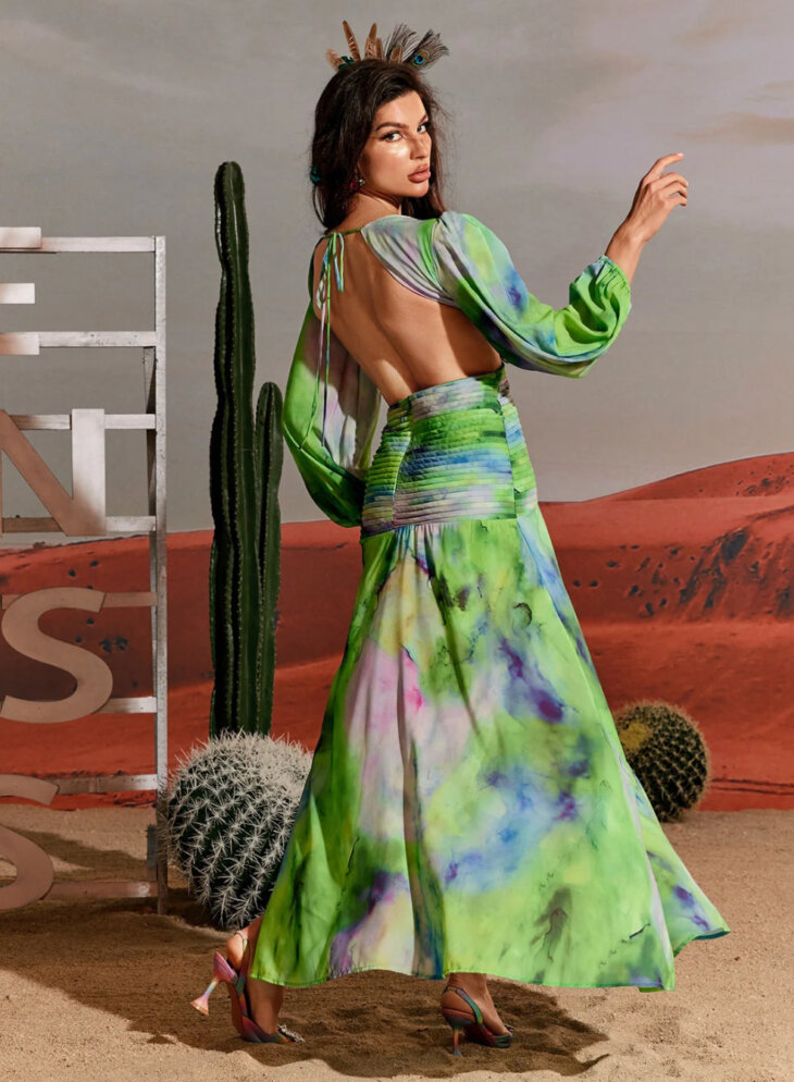 Robe longue imprimée à découpes Janay – Image 4