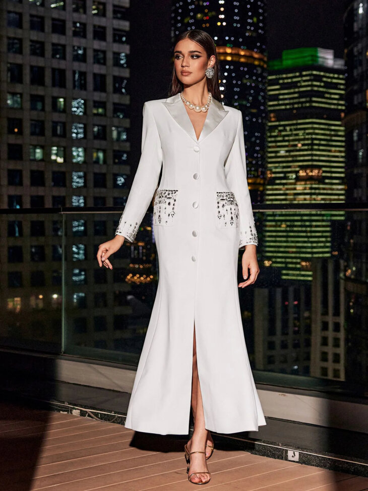 Hassan - Robe blazer à strass - Blanc – Image 3