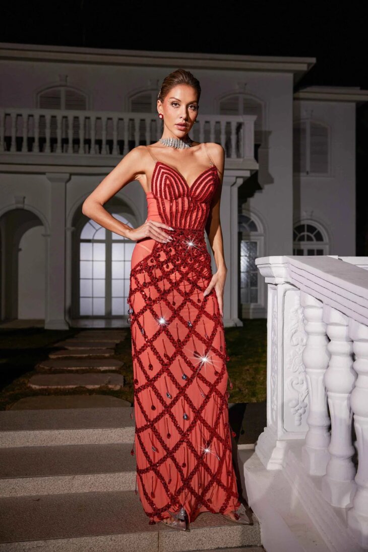 Robe longue en tulle ornée de sequins Angelo – Image 4