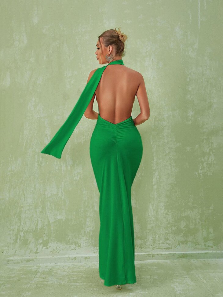 Robe longue dos nu Toula en vert