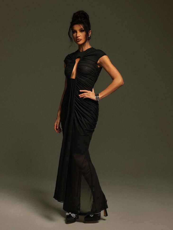 Robe longue drapée à découpes et fronces Liserre – Image 3