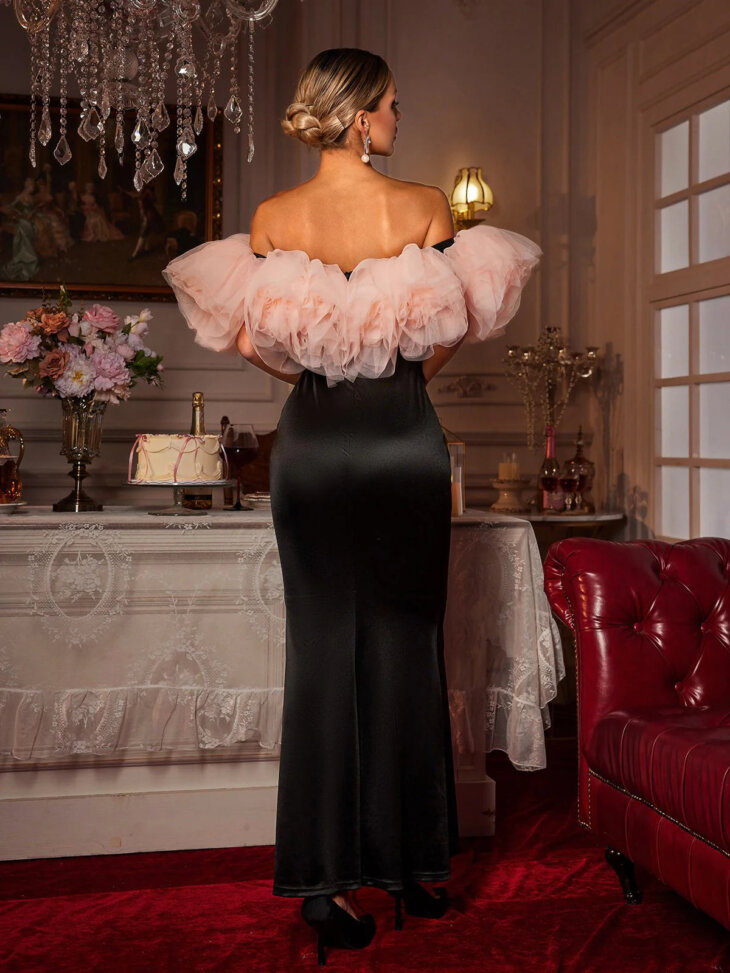 Eadoin - Robe longue en satin froncé à épaules dénudées – Image 2
