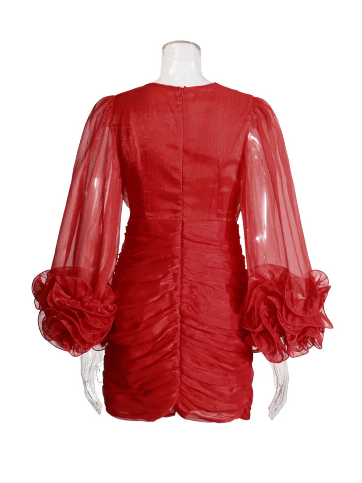 Anneline - Mini-robe froncée à col en V - Rouge – Image 8