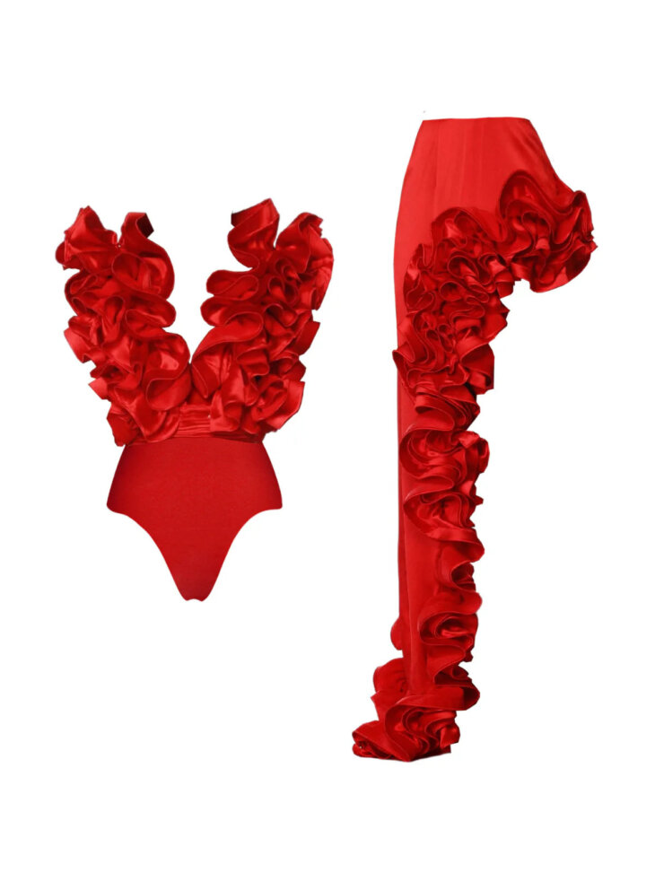 Ensemble deux pièces de maillot de bain froncé à col en V Esad – Image 7
