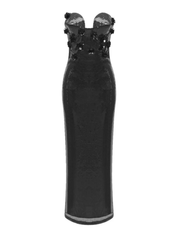 Robe sans bretelles à paillettes et fleurs Libra – Image 4
