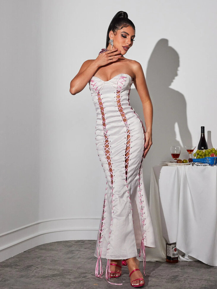 Robe longue à rayures et lacets Eleusine – Image 5