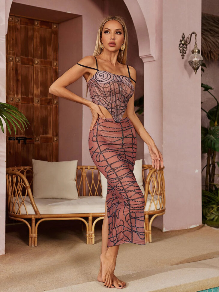 Ensemble jupe en maille imprimée Numair