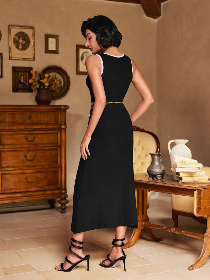 Robe midi en maille boutonnée sans manches Donnel – Image 2