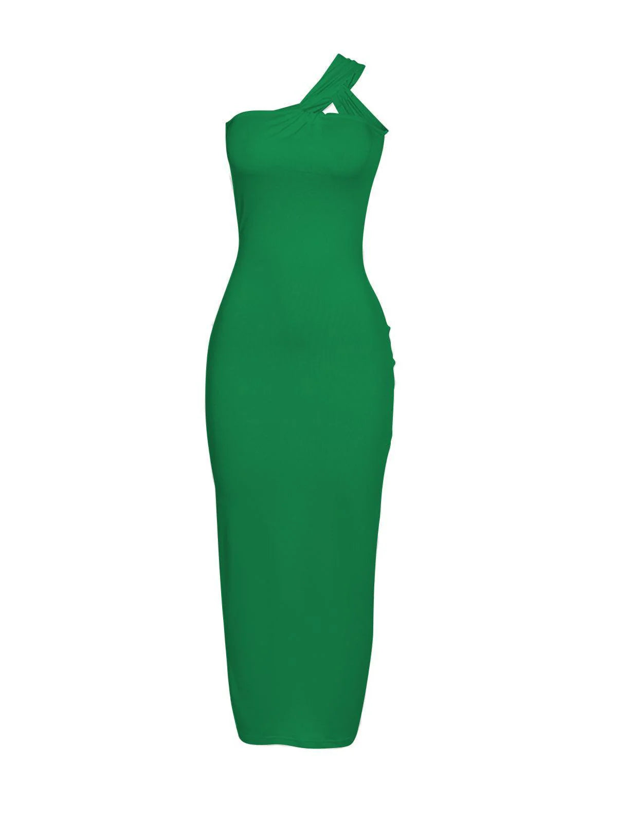 Robe longue dos nu à une épaule Emi en vert – Image 6