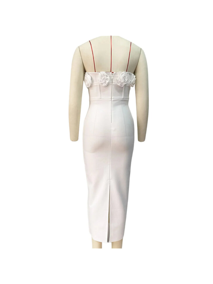 Robe mi-longue bandage fleurie sans bretelles Albany – Image 7