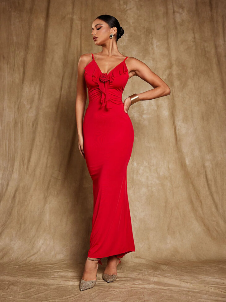 Robe longue drapée à fleurs dos nu Jolene – Image 4