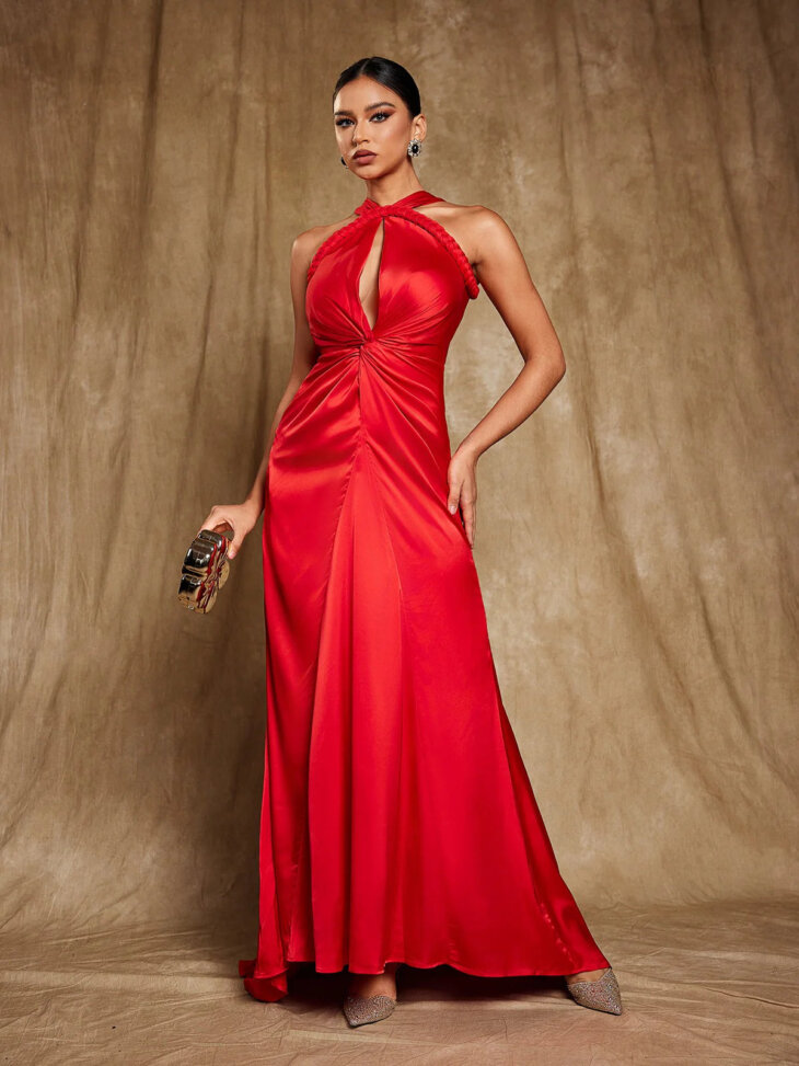 Robe longue en satin à col licou Samson – Image 4