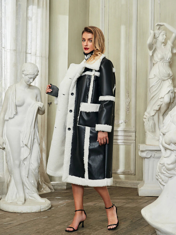 Manteau en cuir et fausse fourrure Ida Patchwork – Image 4