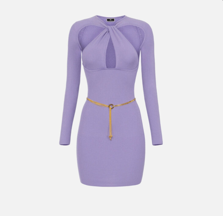 Mini-robe côtelée en viscose à encolure torsadée