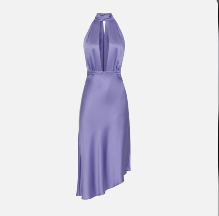 Robe midi en satin avec jupe asymétrique