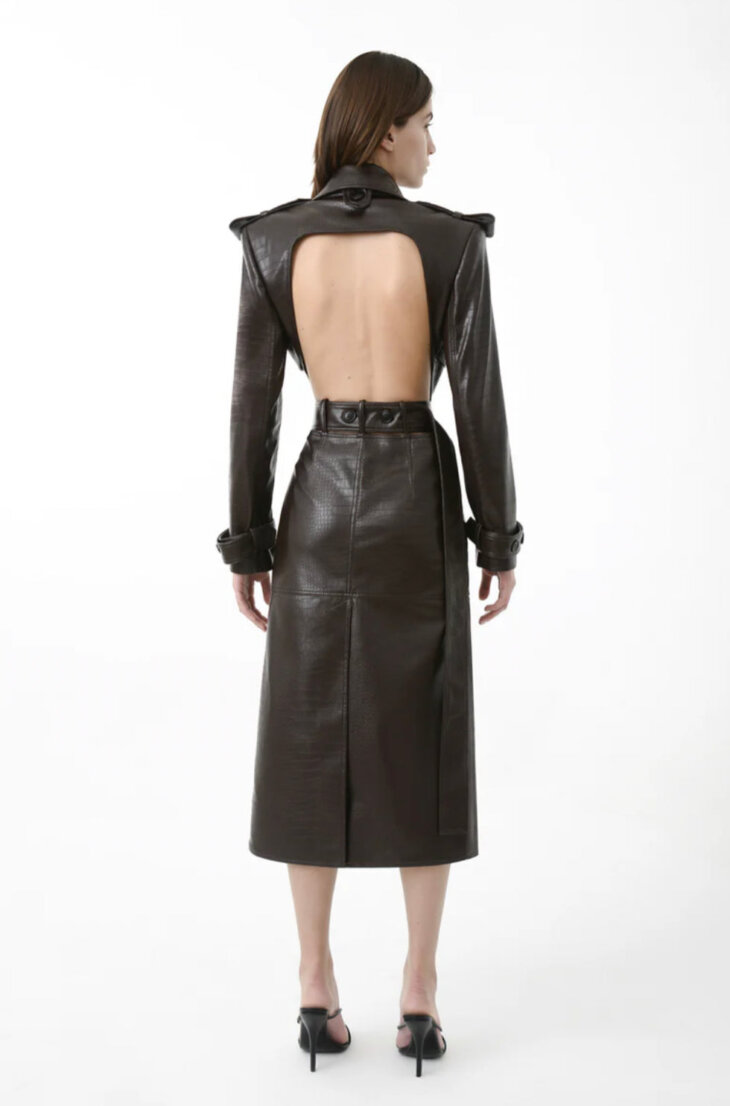 Eco Leather Croc Open Back Trench Coat – Image 2