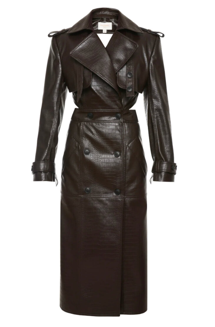 Eco Leather Croc Open Back Trench Coat